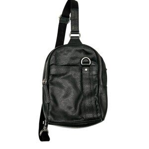 Genuine Leather Black Sling Backpack With Adjustable Strap Spikes & Sparrow